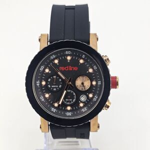 Red Line Men Compressor 45MM Watch Mineral Crystal‎ Black Dial New Bands Battery